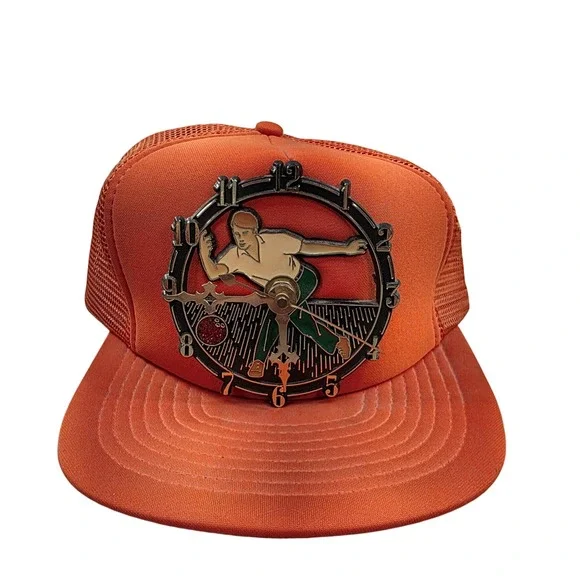 Speedway Foam Trucker Hat Orange Bowling Clock Novelty‎ One Size Vintage Cap